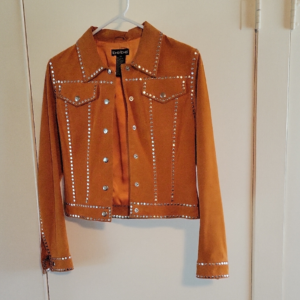 Bebe Orange Embellished Jean Jacket
